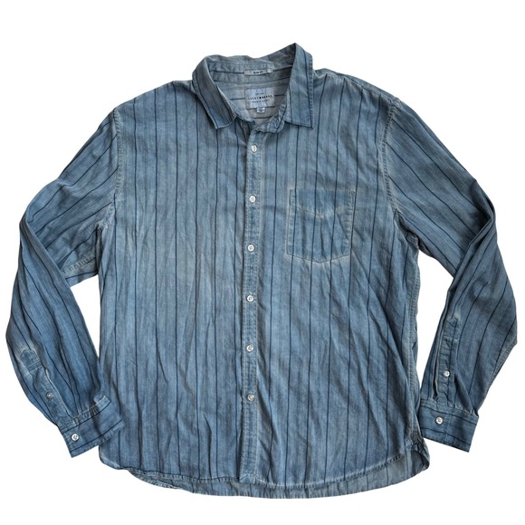 Lucky Brand Mens Striped Denim Shirt XL Slim Fit Button Down Casual Top - Picture 1 of 8